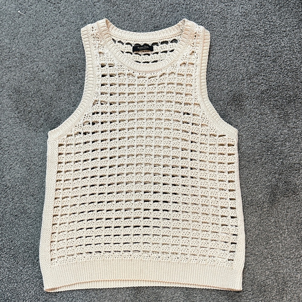 Massimo Dutti Cream Open Knit Tank Sweater